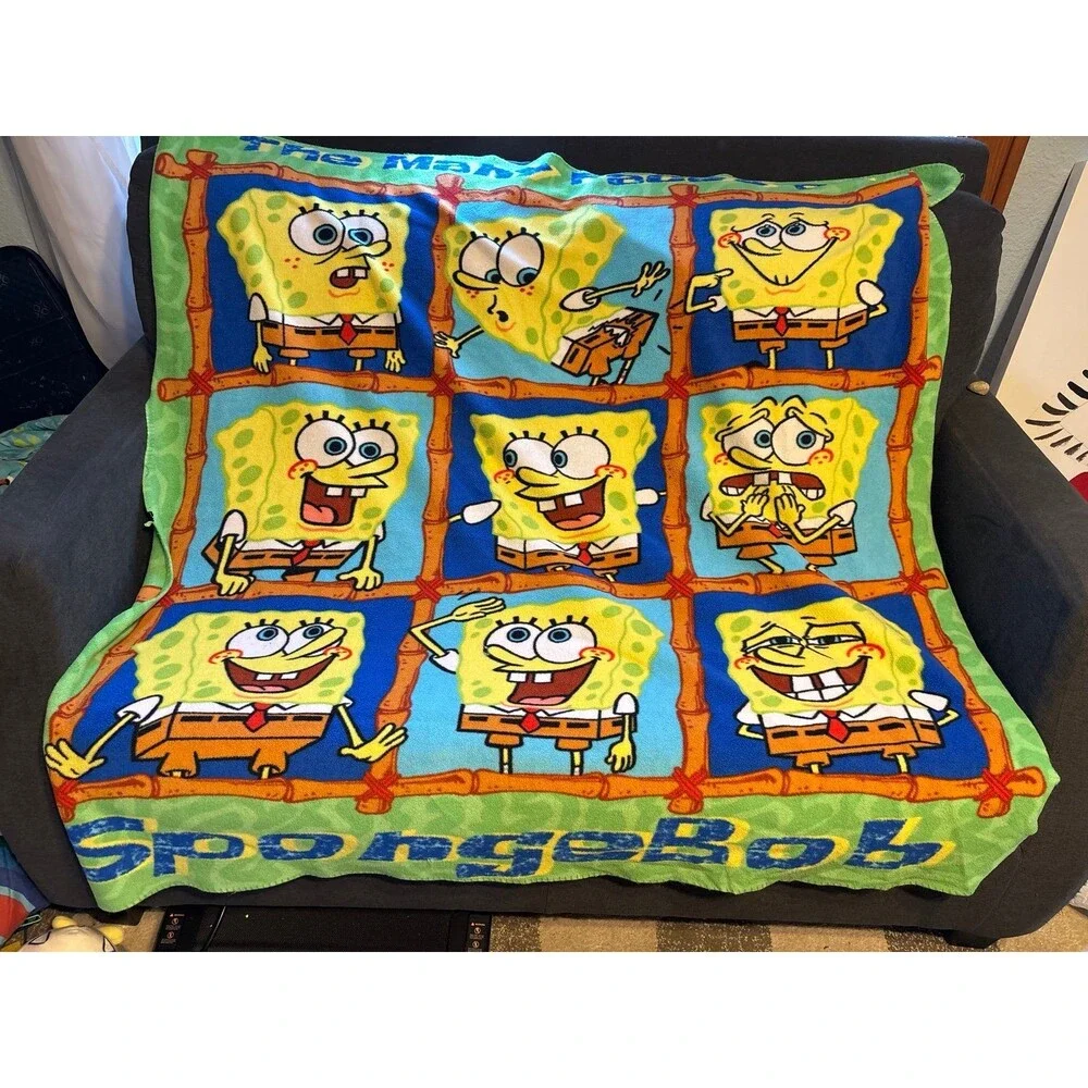 SpongeBob SquarePants blanket Vtg The Many Faces Of SpongeBob 2003 Nickelodeon
